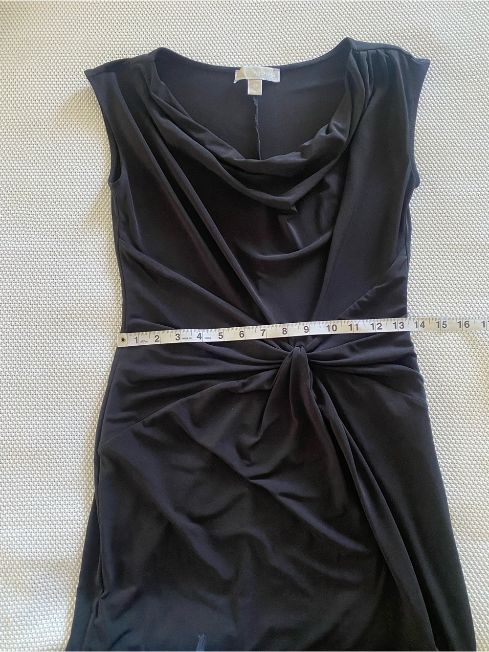 Michael Kors Black Cowl Neck Ruched Knot Sheath Dress XS - Picture 11 of 11